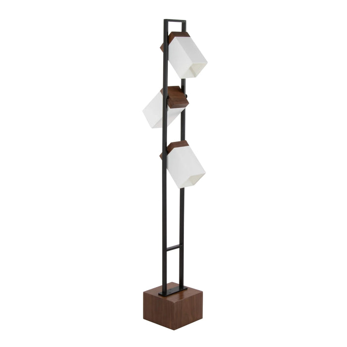 Bento 67.5' Contemporary Metal Floor Lamp in Black Metal and Walnut Wood with White Shade by LumiSource Default -DTYStore