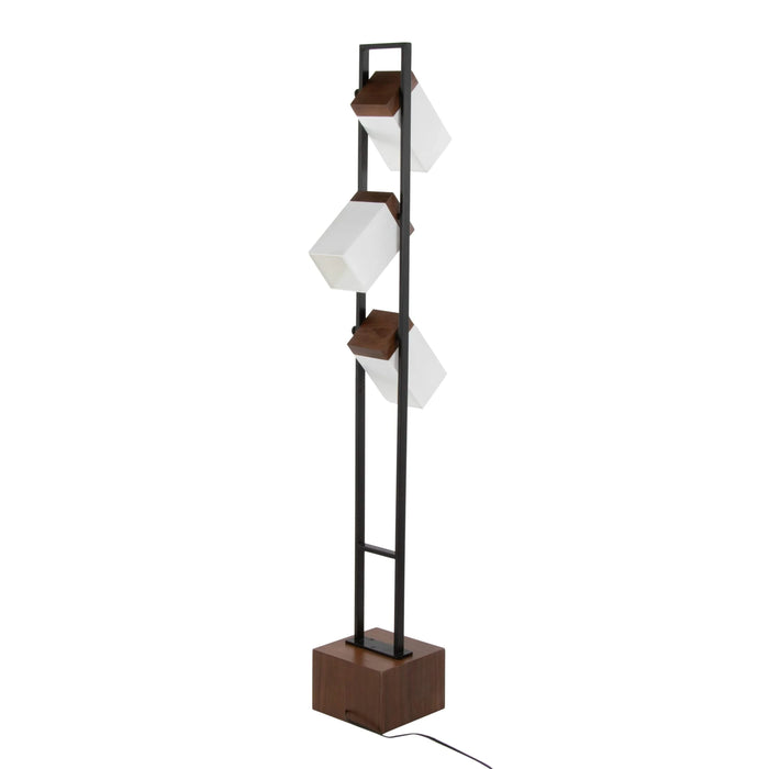 Bento 67.5' Contemporary Metal Floor Lamp in Black Metal and Walnut Wood with White Shade by LumiSource Default -DTYStore