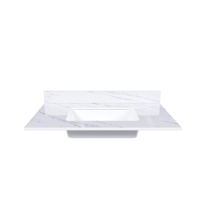 Bianco Carrara Venato 37 Inch Marble Vanity Top with Pre-drilled Faucet Hole and Undermount Sink in White Default -DTYStore