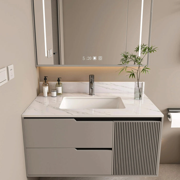 Bianco Carrara Venato 37 Inch Marble Vanity Top with Pre-drilled Faucet Hole and Undermount Sink in White Default -DTYStore