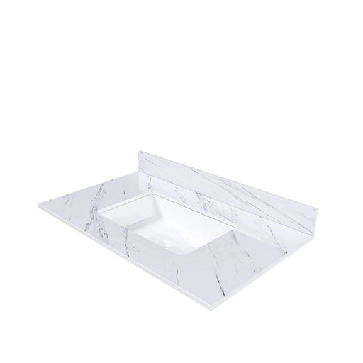 Bianco Carrara Venato 37 Inch Marble Vanity Top with Pre-drilled Faucet Hole and Undermount Sink in White Default -DTYStore