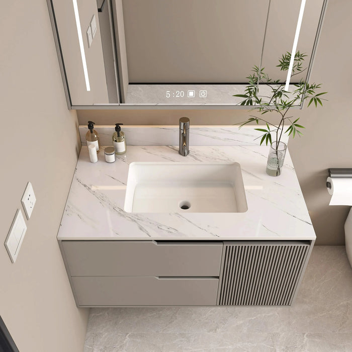 Bianco Carrara Venato 37 Inch Marble Vanity Top with Pre-drilled Faucet Hole and Undermount Sink in White Default -DTYStore