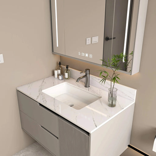 Bianco Carrara Venato 37 Inch Marble Vanity Top with Pre-drilled Faucet Hole and Undermount Sink in White Default -DTYStore