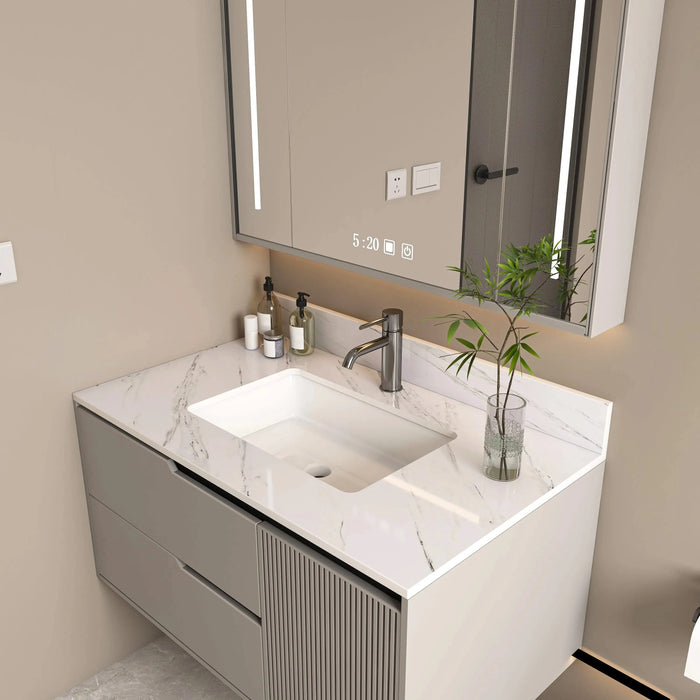 Bianco Carrara Venato 37 Inch Marble Vanity Top with Pre-drilled Faucet Hole and Undermount Sink in White Default -DTYStore