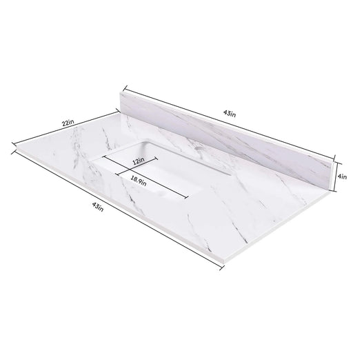 Bianco Carrara Venato 43 Inch Marble Vanity Top with 1 Pre-drilled Faucet Hole, White Sintered Stone Bathroom Vanity Top with Undermount Rectangular Sink and 4' Backsplash Default -DTYStore