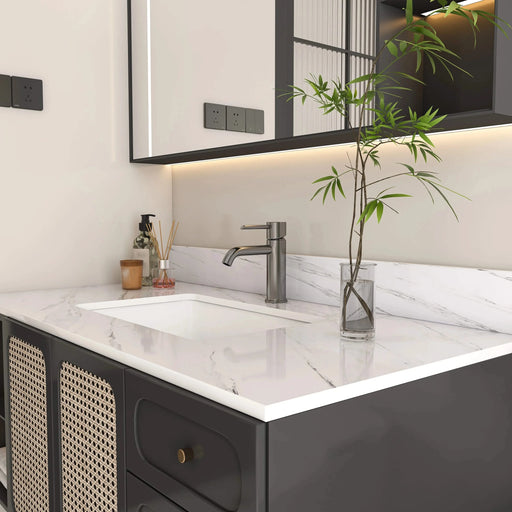 Bianco Carrara Venato 43 Inch Marble Vanity Top with 1 Pre-drilled Faucet Hole, White Sintered Stone Bathroom Vanity Top with Undermount Rectangular Sink and 4' Backsplash Default -DTYStore