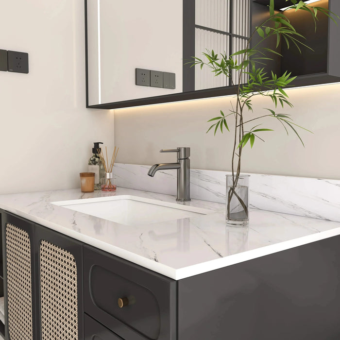 Bianco Carrara Venato 43 Inch Marble Vanity Top with 1 Pre-drilled Faucet Hole, White Sintered Stone Bathroom Vanity Top with Undermount Rectangular Sink and 4' Backsplash Default -DTYStore