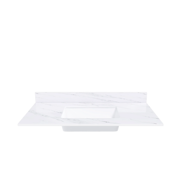 Bianco Carrara Venato 43 Inch Marble Vanity Top with 1 Pre-drilled Faucet Hole, White Sintered Stone Bathroom Vanity Top with Undermount Rectangular Sink and 4' Backsplash Default -DTYStore