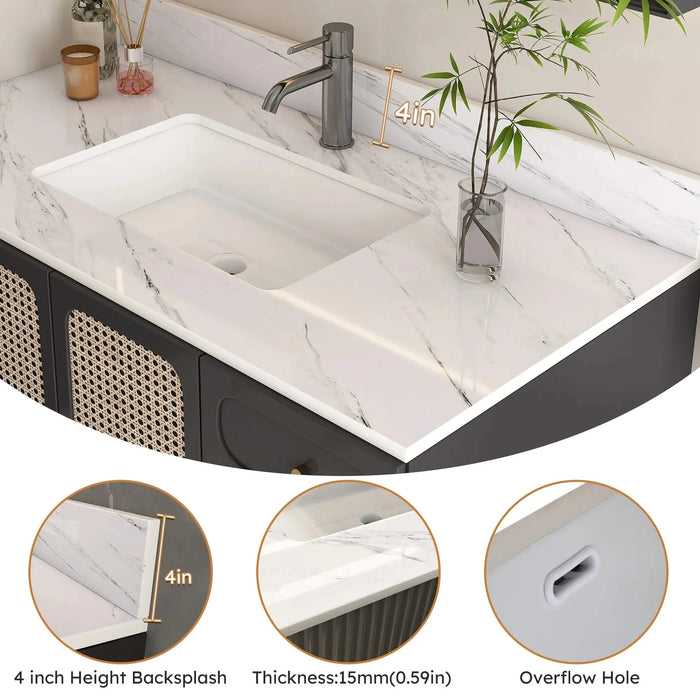 Bianco Carrara Venato 43 Inch Marble Vanity Top with 1 Pre-drilled Faucet Hole, White Sintered Stone Bathroom Vanity Top with Undermount Rectangular Sink and 4' Backsplash Default -DTYStore