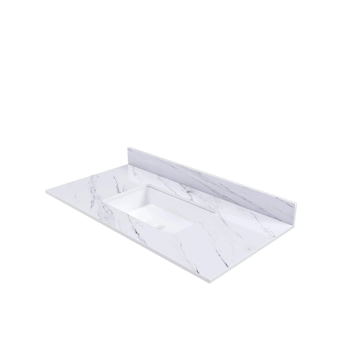 Bianco Carrara Venato 43 Inch Marble Vanity Top with 1 Pre-drilled Faucet Hole, White Sintered Stone Bathroom Vanity Top with Undermount Rectangular Sink and 4' Backsplash Default -DTYStore