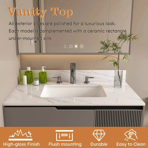 Bianco Carrara Venato Marble Vanity Top with Undermount Sink and Backsplash, 37 Inch, White Sintered Stone Default -DTYStore