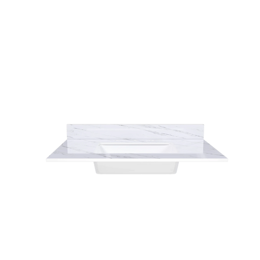 Bianco Carrara Venato Marble Vanity Top with Undermount Sink and Backsplash, 37 Inch, White Sintered Stone Default -DTYStore