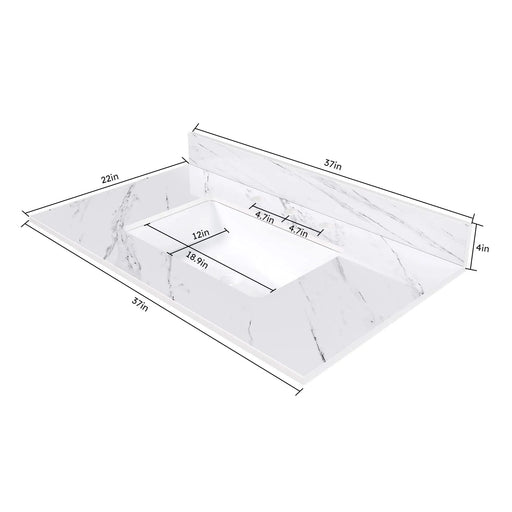 Bianco Carrara Venato Marble Vanity Top with Undermount Sink and Backsplash, 37 Inch, White Sintered Stone Default -DTYStore