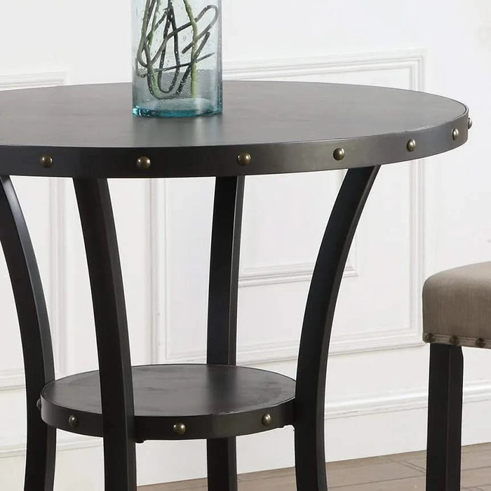 Biony 36' Round Espresso Finish Bar Table Nail Head Trim Default -DTYStore