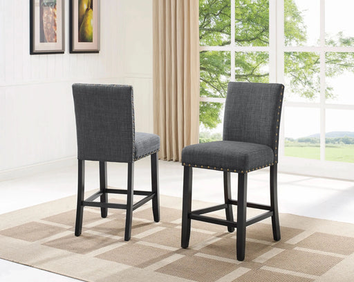 Biony Gray Fabric Counter Height Stools with Nailhead Trim, Set of 2 Default -DTYStore