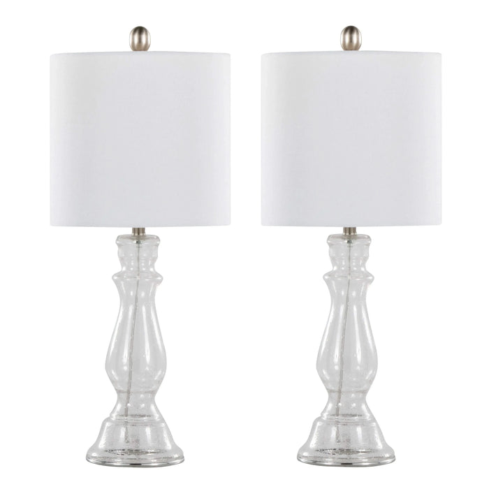Bishop 24' Contemporary Glass Table Lamp in Clear Seeded Glass, Brushed Nickel and White Linen Shade from Grandview Gallery by LumiSource - Set of 2 Default -DTYStore
