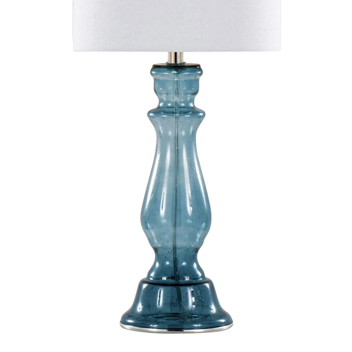 Bishop 25' Contemporary Glass Table Lamp in Clear Angel Blue Seeded Glass, Polished Nickel and White Linen Shade from Grandview Gallery by LumiSource - Set of 2 Default -DTYStore