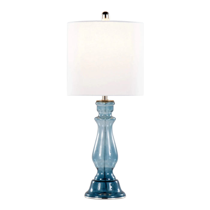 Bishop 25' Contemporary Glass Table Lamp in Clear Angel Blue Seeded Glass, Polished Nickel and White Linen Shade from Grandview Gallery by LumiSource - Set of 2 Default -DTYStore