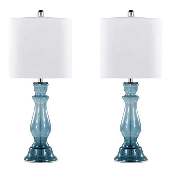 Bishop 25' Contemporary Glass Table Lamp in Clear Angel Blue Seeded Glass, Polished Nickel and White Linen Shade from Grandview Gallery by LumiSource - Set of 2 Default -DTYStore