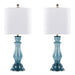 Bishop 25' Contemporary Glass Table Lamp in Clear Angel Blue Seeded Glass, Polished Nickel and White Linen Shade from Grandview Gallery by LumiSource - Set of 2 Default -DTYStore
