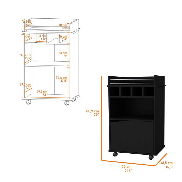 Black 1-Door Bar Cart Default -DTYStore
