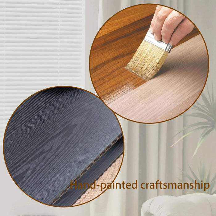 Black Beaded Edge Coffee Table – 47.6' Rectangular Center Table with Open Storage Shelf, Modern Farmhouse Style, Solid Black Finish Default -DTYStore