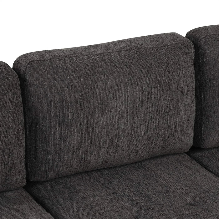 Black Convertible L-shaped Sofa Couch with Storage, Cup Holders, USB Ports, Chenille Fabric, 83.5' Default -DTYStore