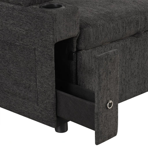 Black Convertible L-shaped Sofa Couch with Storage, Cup Holders, USB Ports, Chenille Fabric, 83.5' Default -DTYStore