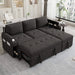 Black Convertible L-shaped Sofa Couch with Storage, Cup Holders, USB Ports, Chenille Fabric, 83.5' Default -DTYStore
