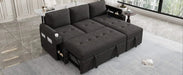 Black Convertible L-shaped Sofa Couch with Storage, Cup Holders, USB Ports, Chenille Fabric, 83.5' Default -DTYStore