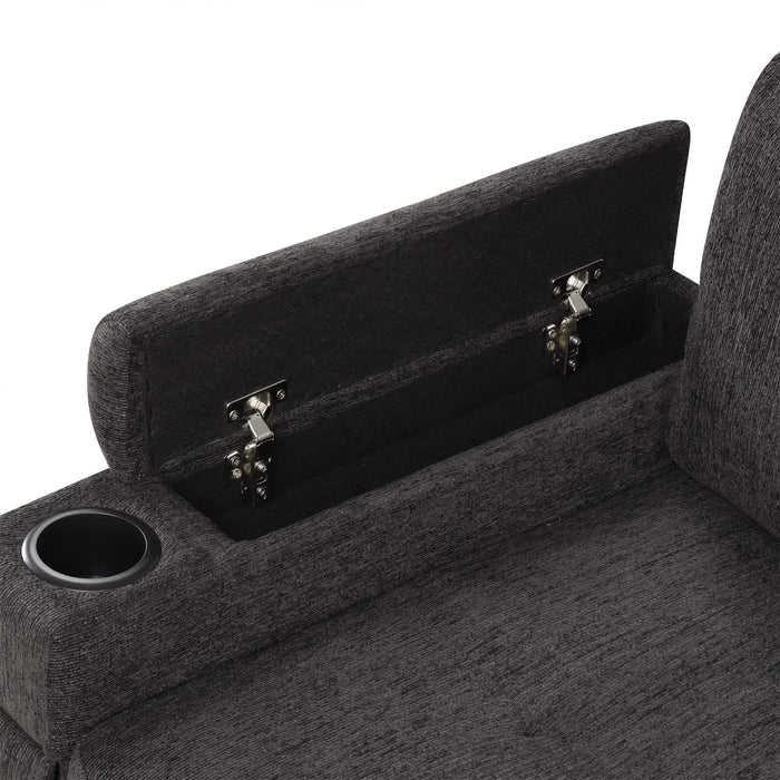 Black Convertible L-shaped Sofa Couch with Storage, Cup Holders, USB Ports, Chenille Fabric, 83.5' Default -DTYStore