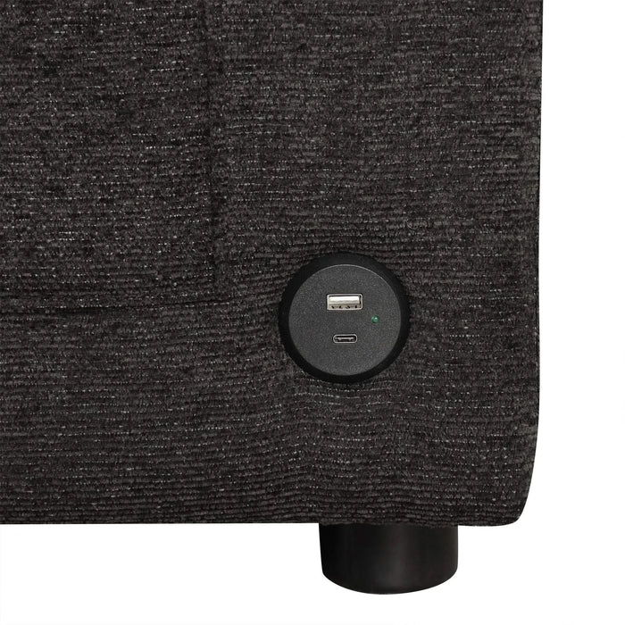 Black Convertible L-shaped Sofa Couch with Storage, Cup Holders, USB Ports, Chenille Fabric, 83.5' Default -DTYStore