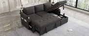 Black Convertible L-shaped Sofa Couch with Storage, Cup Holders, USB Ports, Chenille Fabric, 83.5' Default -DTYStore