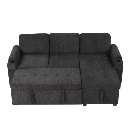 Black Convertible L-shaped Sofa Couch with Storage, Cup Holders, USB Ports, Chenille Fabric, 83.5' Default -DTYStore