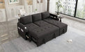 Black Convertible L-shaped Sofa Couch with Storage, Cup Holders, USB Ports, Chenille Fabric, 83.5' Default -DTYStore