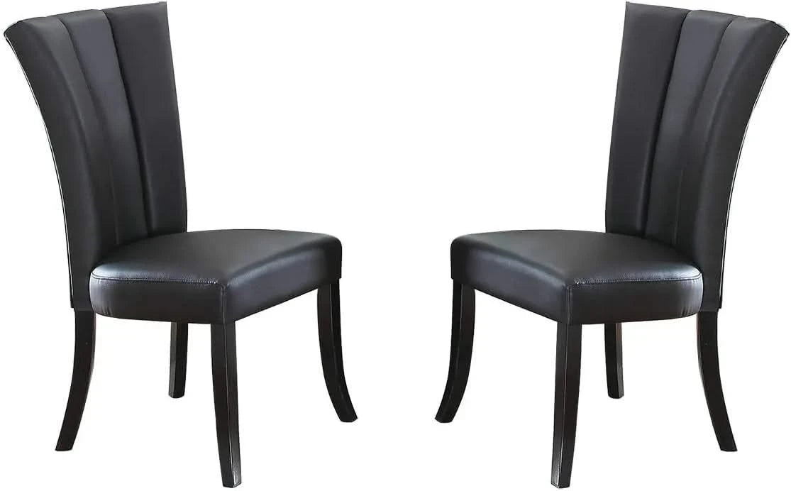 Black Faux Leather Upholstered Lines back Set of 2pc Chairs Dining Room Wide Flair back Chair Default -DTYStore