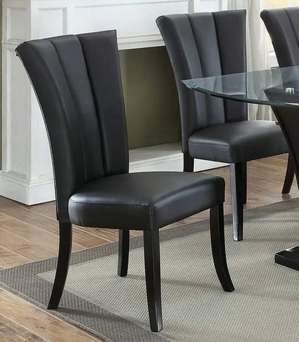 Black Faux Leather Upholstered Lines back Set of 2pc Chairs Dining Room Wide Flair back Chair Default -DTYStore