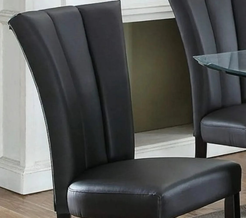 Black Faux Leather Upholstered Lines back Set of 2pc Chairs Dining Room Wide Flair back Chair Default -DTYStore
