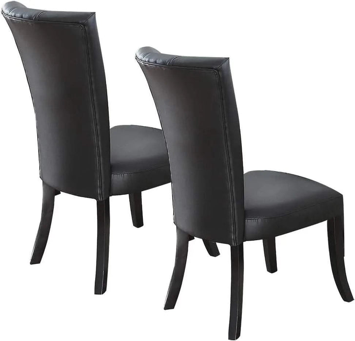 Black Faux Leather Upholstered Lines back Set of 2pc Chairs Dining Room Wide Flair back Chair Default -DTYStore