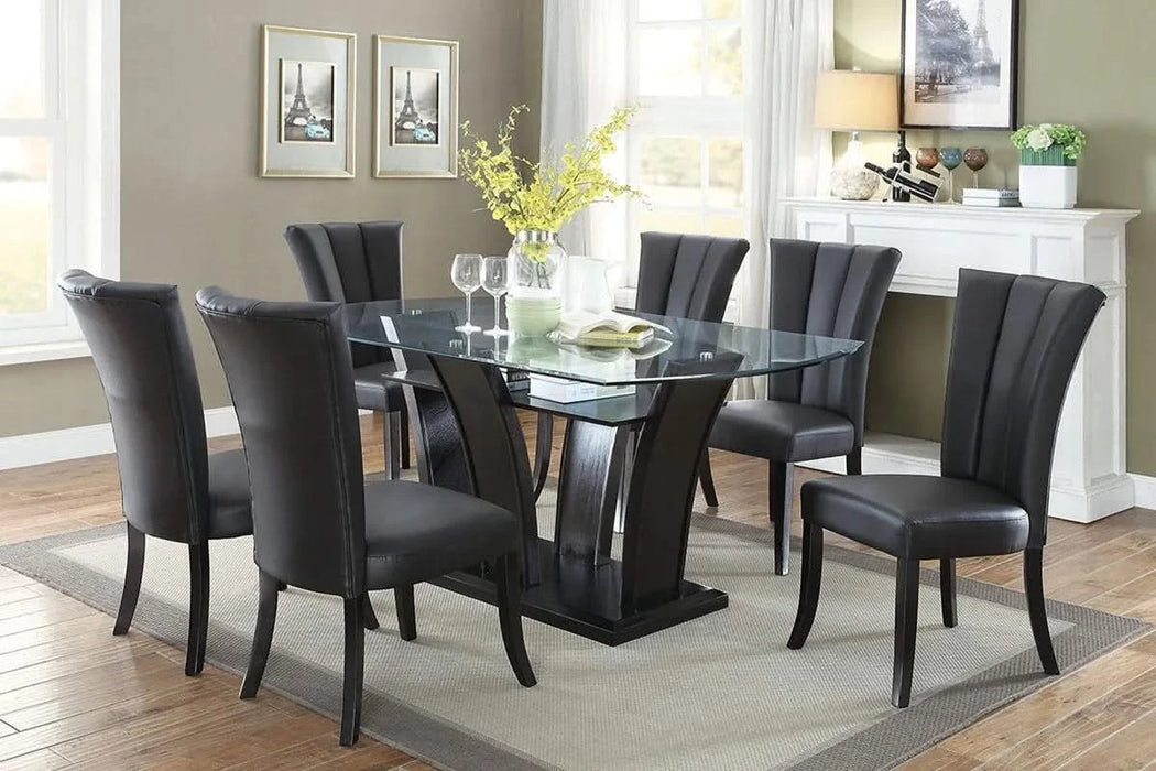 Black Faux Leather Upholstered Lines back Set of 2pc Chairs Dining Room Wide Flair back Chair Default -DTYStore