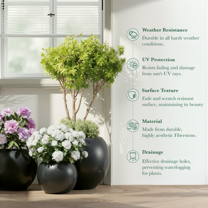 Mount Sherman Sculptural Fiberstone Planter With Open Sphere Top Design