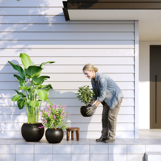 Mount Sherman Sculptural Fiberstone Planter With Open Sphere Top Design