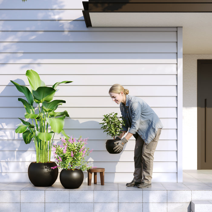Mount Sherman Sculptural Fiberstone Planter With Open Sphere Top Design