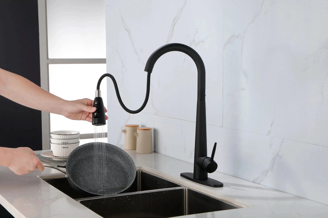 Black Kitchen Faucets with Pull Down Sprayer, Kitchen Sink Faucet with Pull Out Sprayer, Fingerprint Resistant, Single Hole Deck Mount, Single Handle Copper Kitchen Faucet, Matte Black - DTY Store