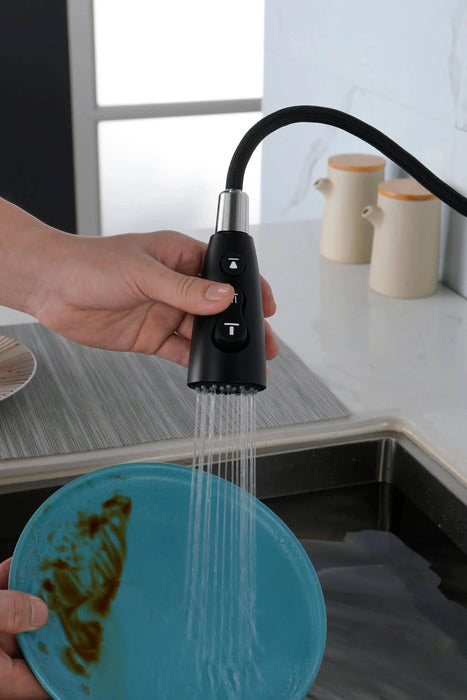 Black Kitchen Faucets with Pull Down Sprayer, Kitchen Sink Faucet with Pull Out Sprayer, Fingerprint Resistant, Single Hole Deck Mount, Single Handle Copper Kitchen Faucet, Matte Black    DTYStore