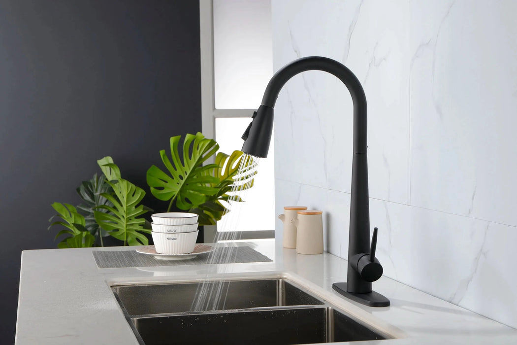 Black Kitchen Faucets with Pull Down Sprayer, Kitchen Sink Faucet with Pull Out Sprayer, Fingerprint Resistant, Single Hole Deck Mount, Single Handle Copper Kitchen Faucet, Matte Black Kitchen, Kitchen Faucets, Kitchen Faucets & Plumbing, searchfilter_Kitchen| DTY Store