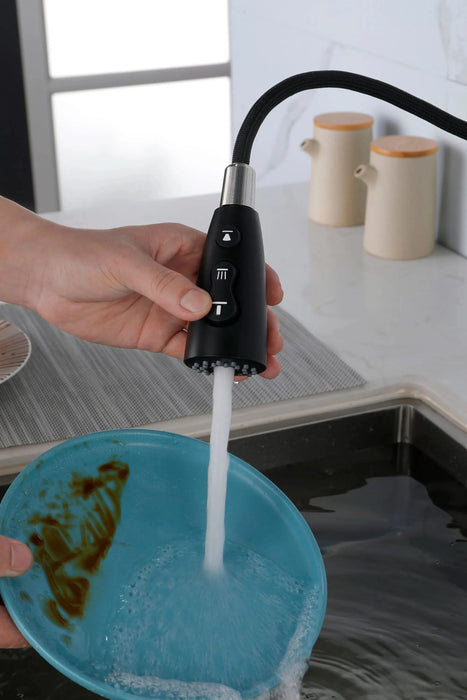 Black Kitchen Faucets with Pull Down Sprayer, Kitchen Sink Faucet with Pull Out Sprayer, Fingerprint Resistant, Single Hole Deck Mount, Single Handle Copper Kitchen Faucet, Matte Black Kitchen, Kitchen Faucets, Kitchen Faucets & Plumbing, searchfilter_Kitchen| DTY Store