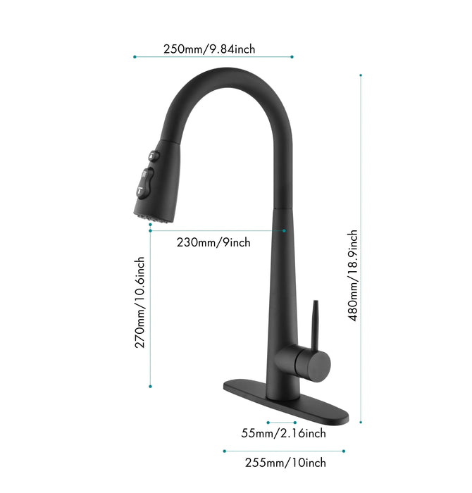 Black Kitchen Faucets with Pull Down Sprayer, Kitchen Sink Faucet with Pull Out Sprayer, Fingerprint Resistant, Single Hole Deck Mount, Single Handle Copper Kitchen Faucet, Matte Black Kitchen, Kitchen Faucets, Kitchen Faucets & Plumbing, searchfilter_Kitchen| DTY Store