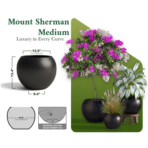 Mount Sherman Sculptural Fiberstone Planter With Open Sphere Top Design