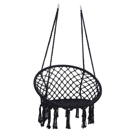 Black Macrame Hanging Hammock Chair, Cotton Rope Swing for Indoor and Outdoor Use, 330 lbs Capacity Default -DTYStore